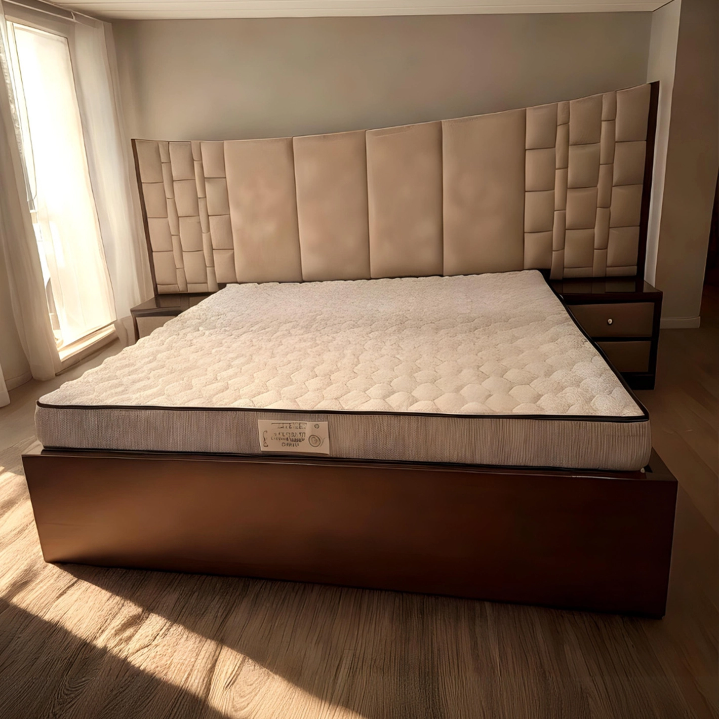 Sleek Modern Grandeur Bed with Textured Panel Headboard